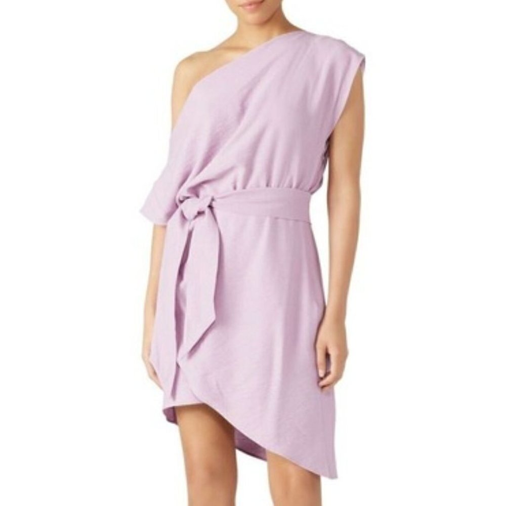WISH Dress Women Small Purple‎ Lilac One Shoulder Tie Waist Asymmetrical Mini